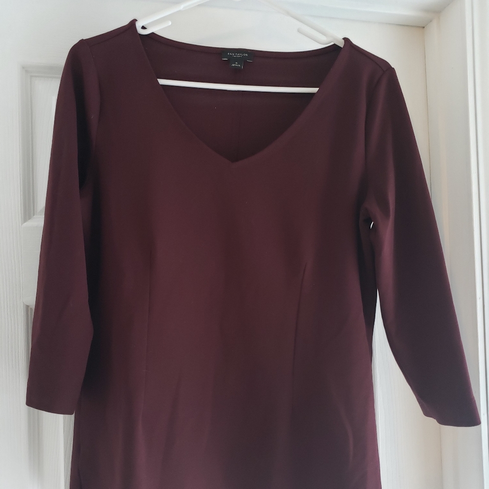 Ann Taylor Factory 3/4 sleeve v-neck top. M. Wine.